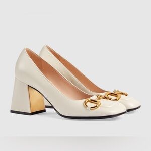 Gucci Elegant Cream Block Heel Pumps